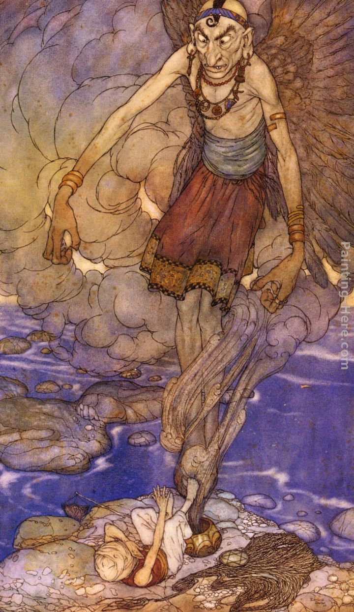 La Decouverte Par Sinbad Du Genie painting - Edmund Dulac La Decouverte Par Sinbad Du Genie art painting